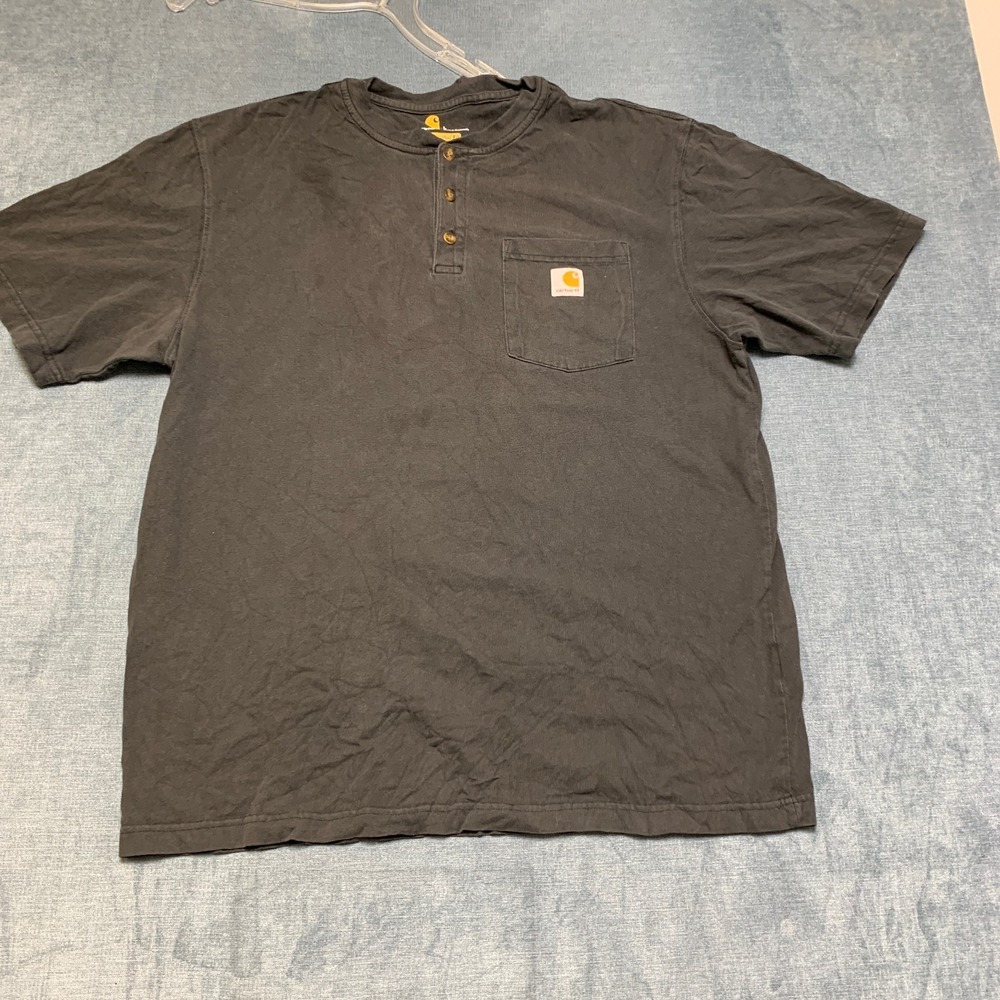 Carhartt Henley T Shirt Mens Large Black Original Fit Short Sleeve Chest Pocket
